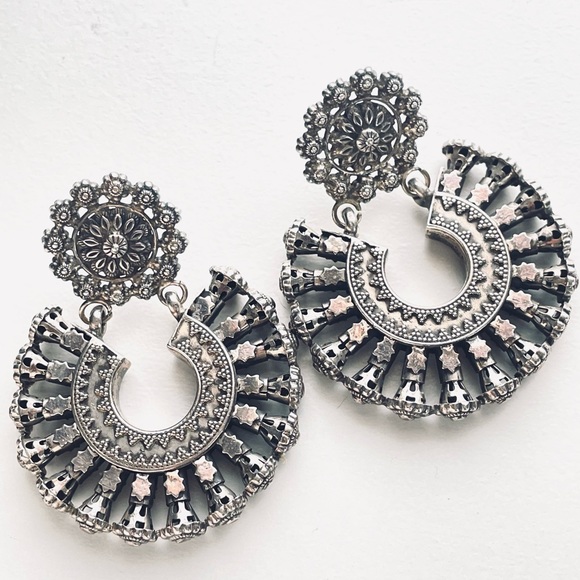 Vintage sterling silver 925 India Ethnic Traditional Bohemian Earrings - Picture 3 of 15